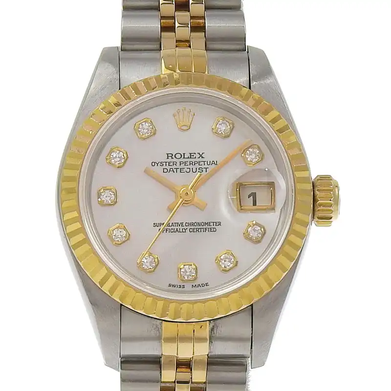 ロレックス ROLEX デイトジャスト レディース 自動巻き 腕時計 SS/YG 10Pダイヤ シェル文字盤 U番 1997年 69173NG 中古 RO0289