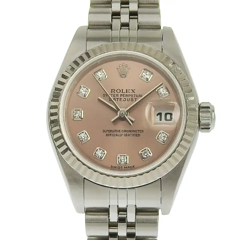 ロレックス ROLEX デイトジャスト レディース 自動巻き 腕時計 SS/WG 10Pダイヤ ピンク文字盤 F番 2003〜2004年 79174G 中古 RO0293