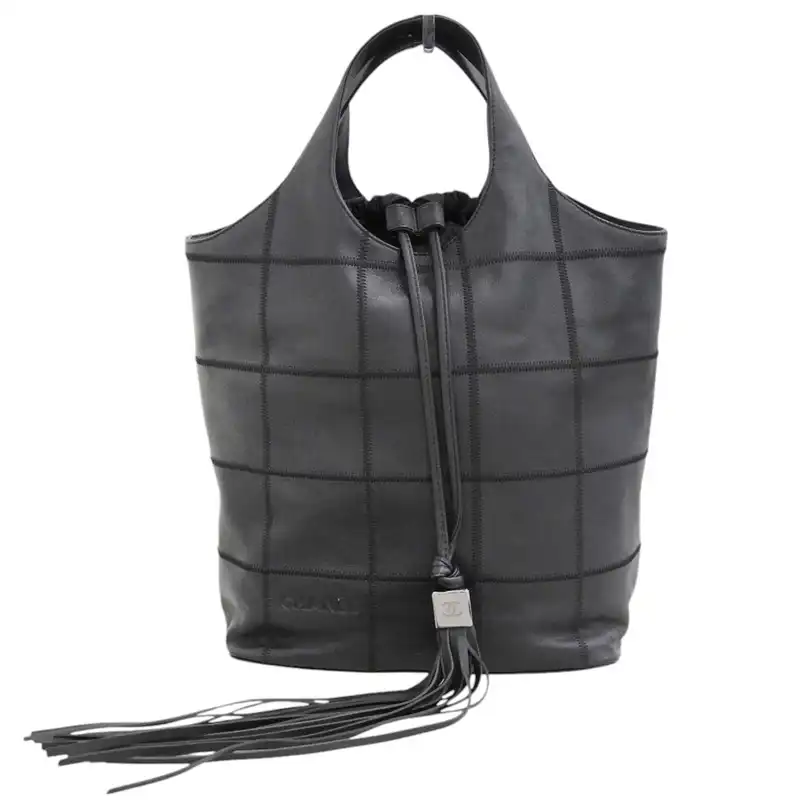 シャネル CHANEL チョコバー ハンドバッグ ラムスキン ブラック 7番台 中古 CH1053