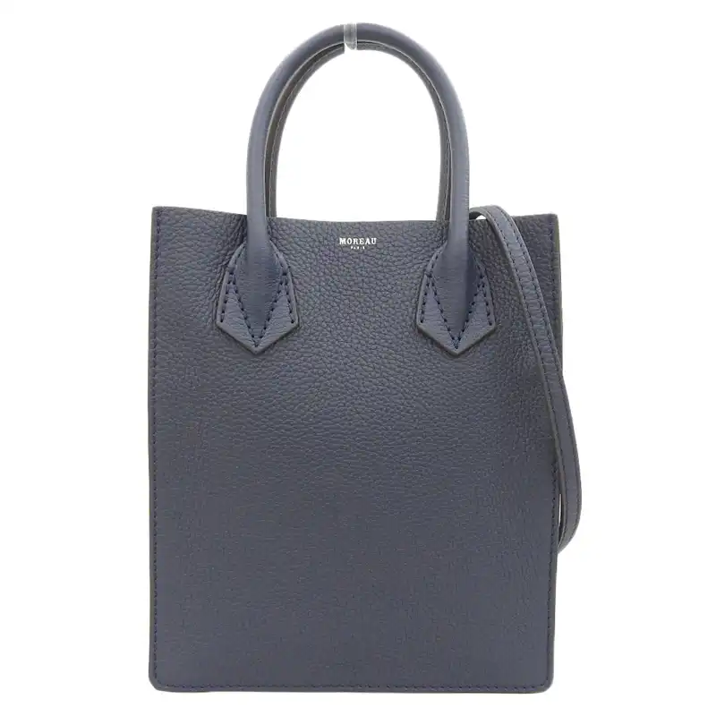 モロー・パリ MOREAU PARIS 2WAYバッグ ハンドバッグ ショルダーバッグ レザー ネイビー 中古 OB2530
