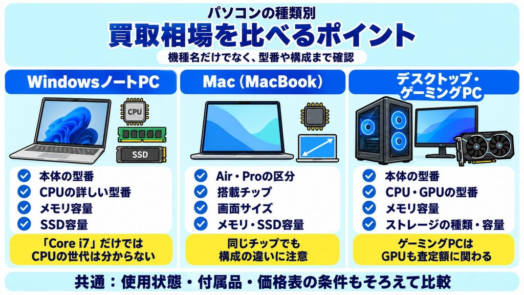 パソコン買取相場比べるポイント
