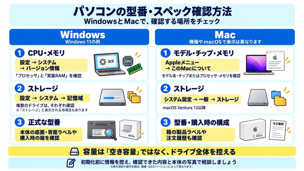 パソコンの買取相場を調べるための型番・スペック確認方法