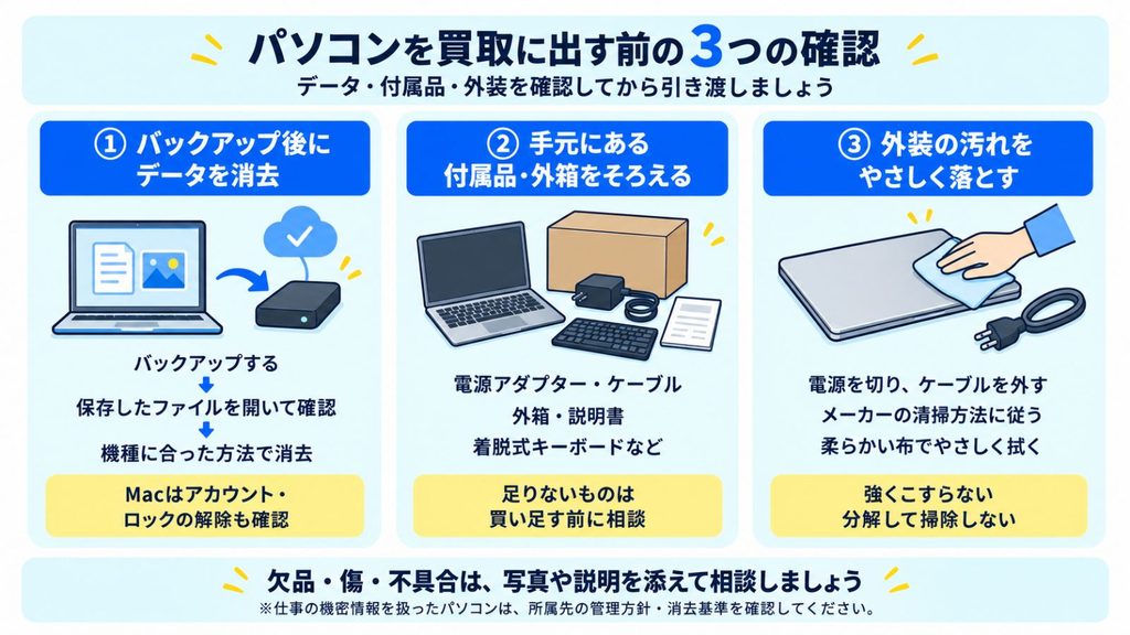 パソコンを買取に出す前に確認すること