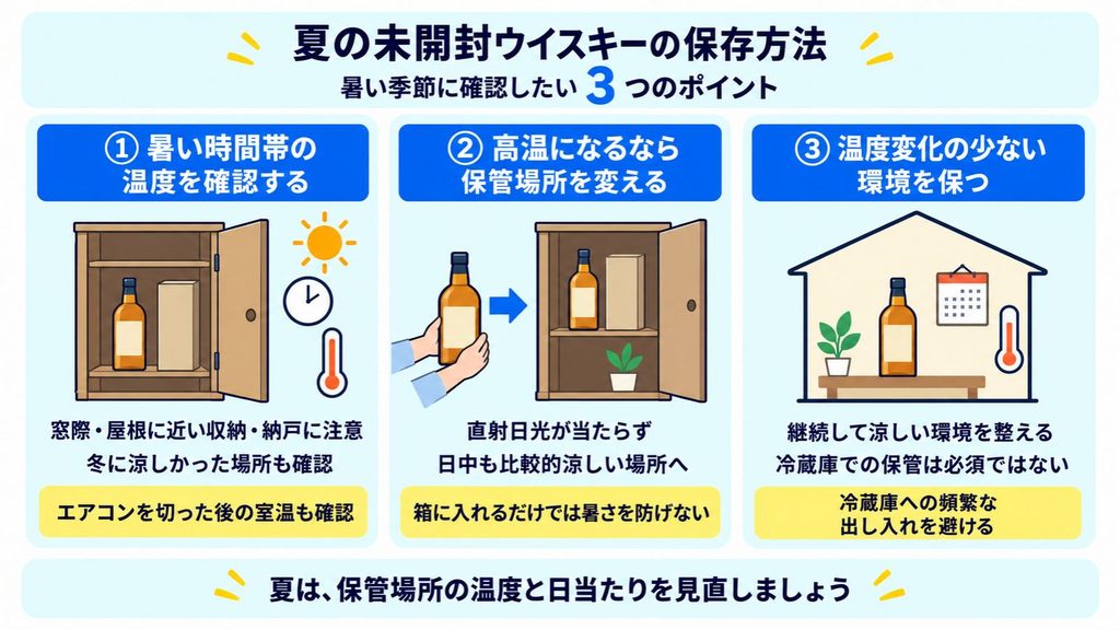夏の未開封ウイスキーの保存方法