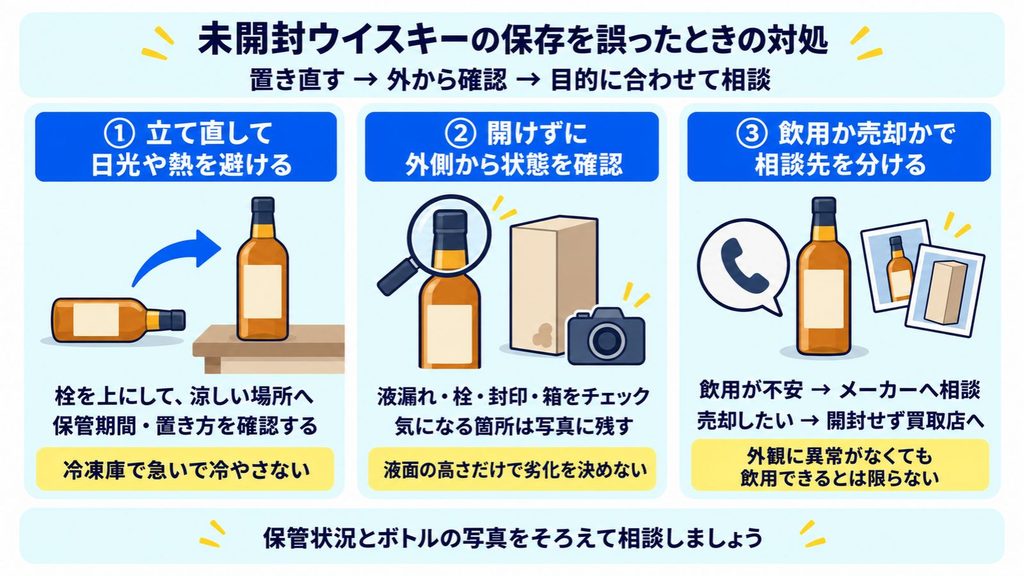 未開封ウイスキーの保存方法を誤ったときの対処
