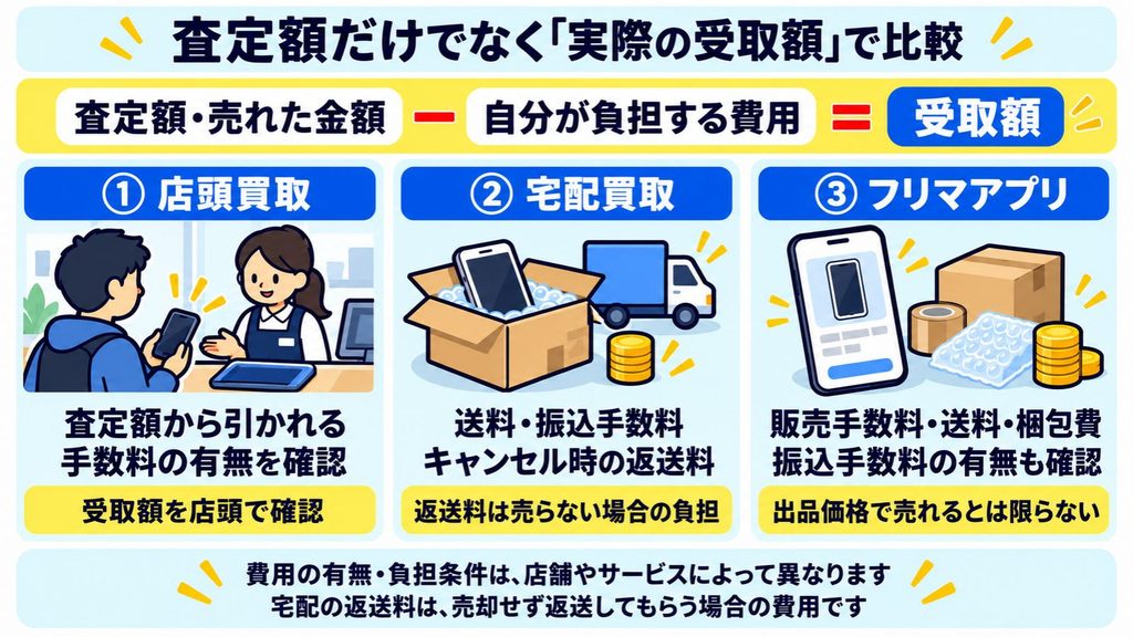 手数料を差し引いた受取額を比べる
