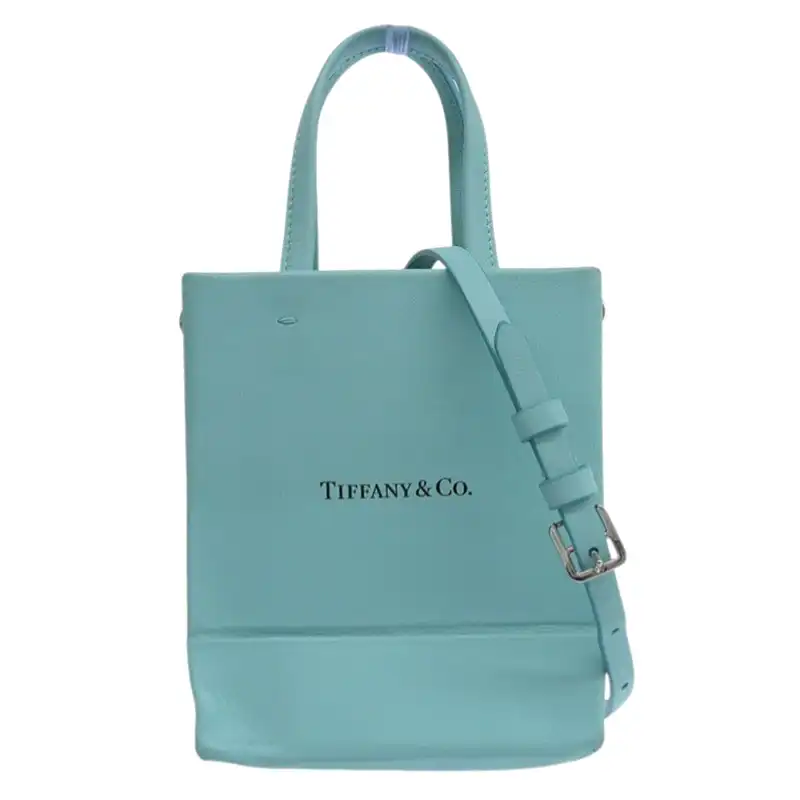 ティファニー TIFFANY & Co. ミニショッピングトート 2WAYバッグ ショルダーバッグ ハンドバッグ レザー ブルー 中古 TI0354