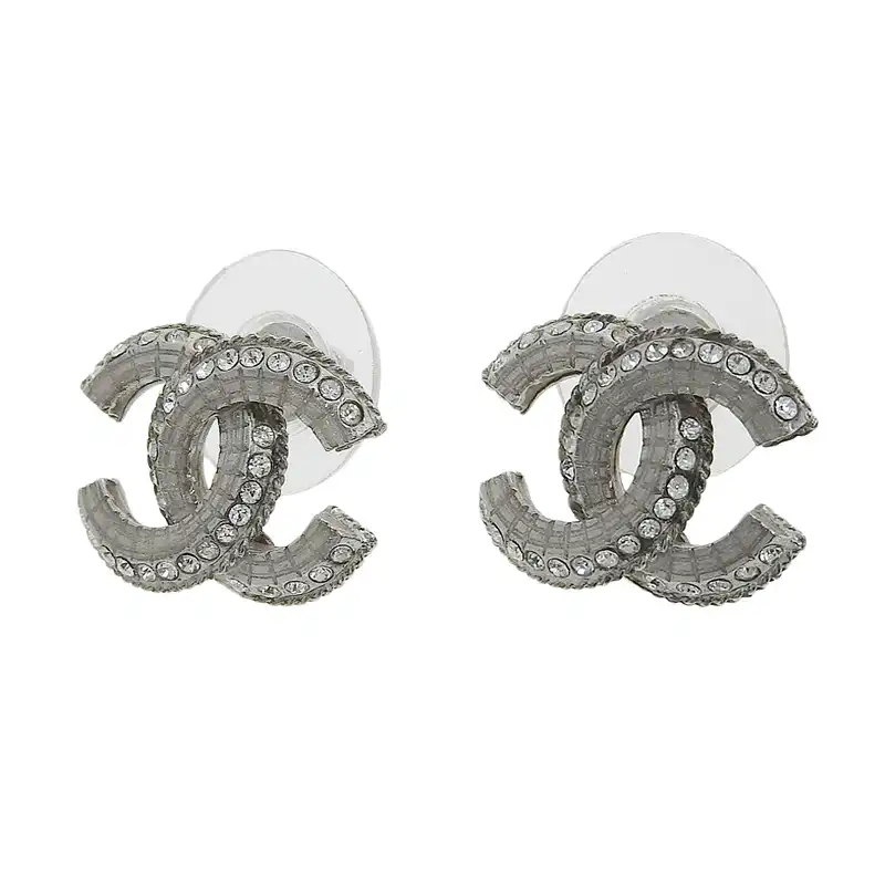 シャネル CHANEL ココマーク ピアス ラインストーン シルバー色 14K 中古 CH1072