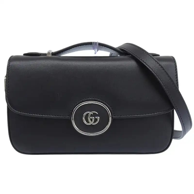 グッチ GUCCI プチGGミニショルダー 2WAYバッグ ハンドバッグ ショルダーバッグ レザー ブラック 739722 中古  GU0653