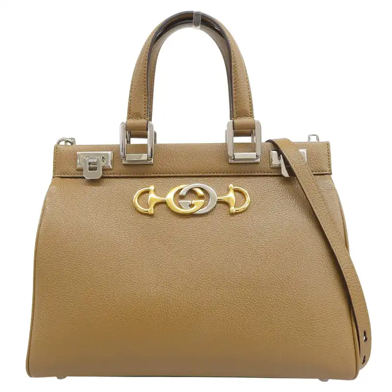 グッチ GUCCI ズゥミ スモール 2WAY ハンドバッグ ショルダーバッグ レザー ブラウン 569712 中古  GU0657