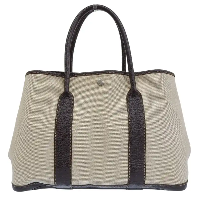 エルメス HERMES ガーデンパーティPM トートバッグ ブッフル/トワルアッシュ ベージュ/ブラウン T刻印 2015年 中古  HE1152