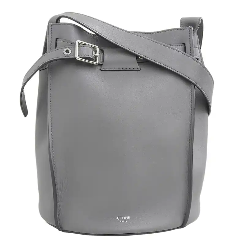 セリーヌ CELINE ビッグバッグバケット 斜め掛け ショルダーバッグ レザー グレー 中古  OB2627