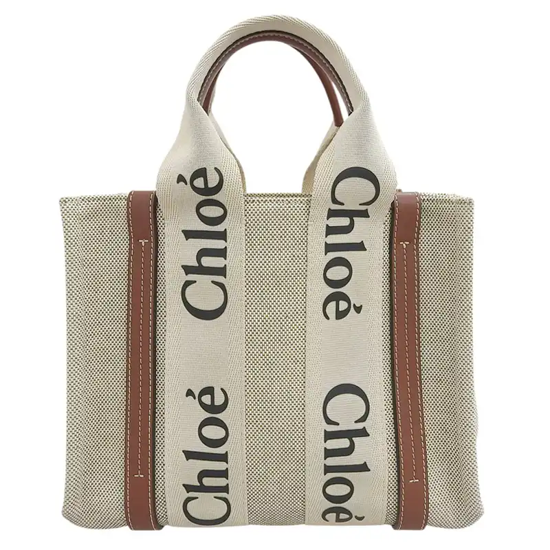 クロエ CHLOE ウッディスモール ハンドバッグ キャンバス/レザー ベージュ/ブラウン CHC21US385E6690U 中古  OB2628