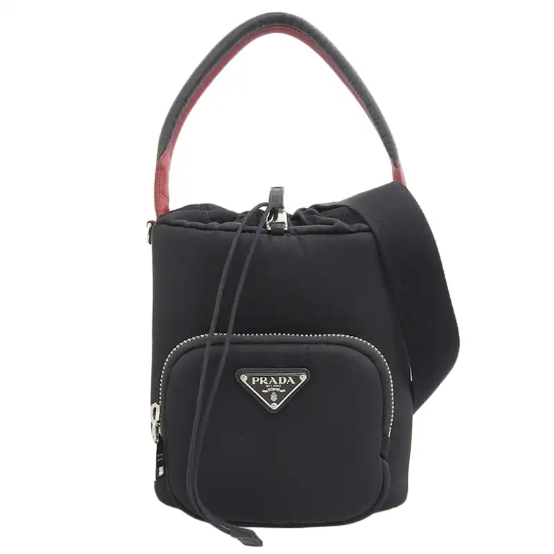 プラダ PRADA バケットバッグ 2WAYバッグ ショルダーバッグ ハンドバッグ ナイロン/レザー ブラック/レッド 1BE026 中古  OB2630