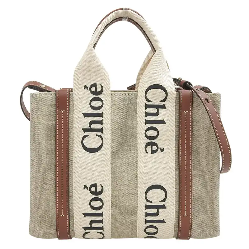 クロエ CHLOE ウッディスモールトート 2WAY ハンド ショルダー キャンバス/レザー ベージュ/ブラウン CHC22AS397I2690U 美品 OB2638