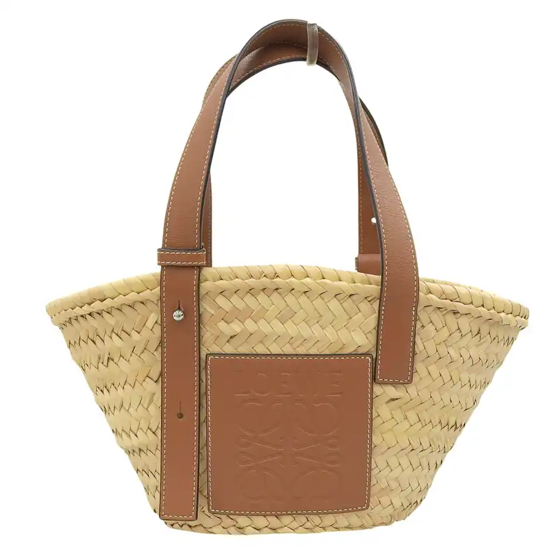 ロエベ LOEWE バスケットバッグ スモール トートバッグ かごバッグ ラフィア/レザー ナチュラル/タン 327.02.S93 中古  OB2650