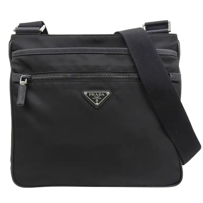 プラダ PRADA ショルダーバッグ 斜め掛けショルダー ナイロン/レザー ブラック 2VH251 中古  OB2698