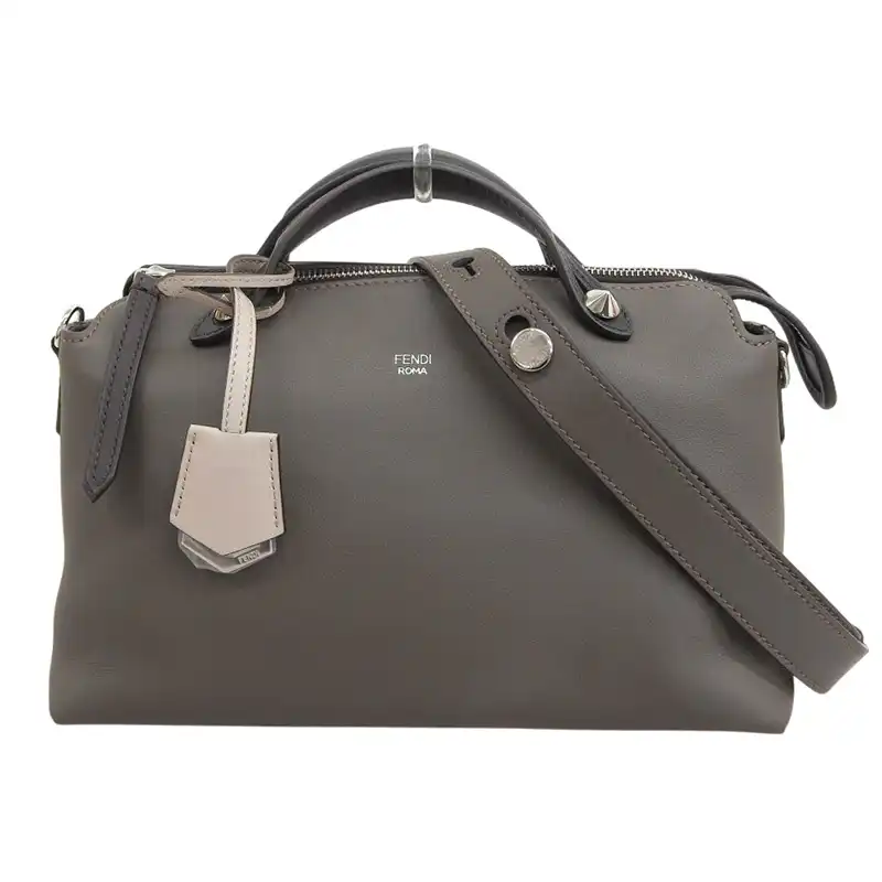 フェンディ FENDI バイザウェイ 2WAY ハンドバッグ ショルダーバッグ レザー グレー ブラック 8BL146 中古  OB2699