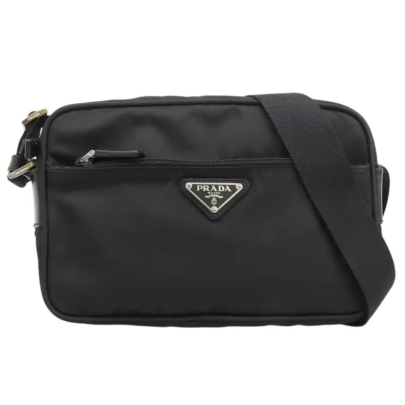 プラダ PRADA ショルダーバッグ 斜め掛けショルダー ナイロン/レザー ブラック BT0167 中古  OB2704