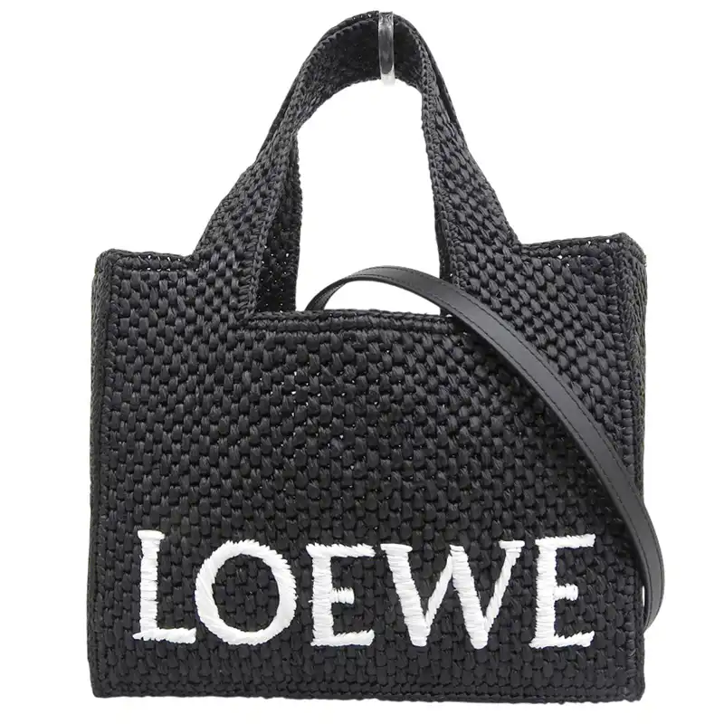 ロエベ LOEWE フォントトート スモール 2WAY ハンドバッグ ショルダーバッグ ラフィア/レザー ブラック A685B59X01 中古 OB2706