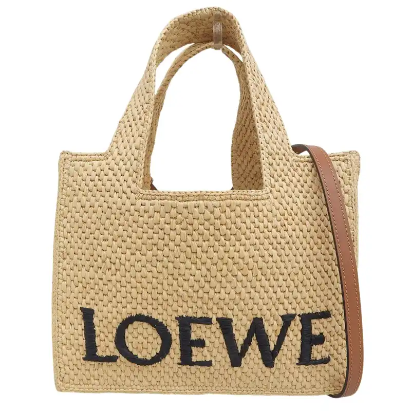 ロエベ LOEWE フォントトート スモール 2WAY ハンドバッグ ショルダーバッグ ラフィア/レザー ナチュラル A685B59X03 中古  OB2710