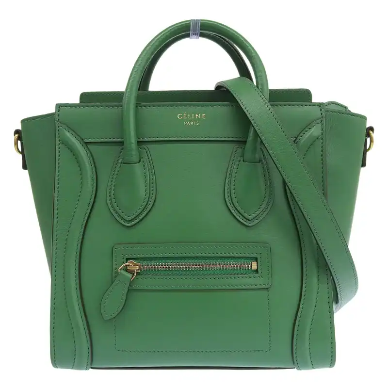 セリーヌ CELINE ラゲージ ナノショッパー 2WAYバッグ ハンドバッグ ショルダーバッグ レザー グリーン 中古  OB2712
