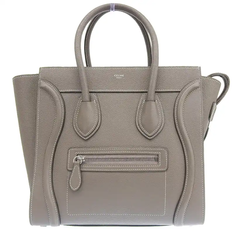 セリーヌ CELINE ラゲージ マイクロショッパー ハンドバッグ レザー グレージュ 中古  OB2713