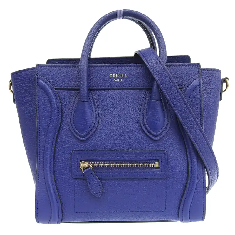 セリーヌ CELINE ラゲージ ナノショッパー 2WAYバッグ ハンドバッグ ショルダーバッグ レザー ブルー 中古  OB2715