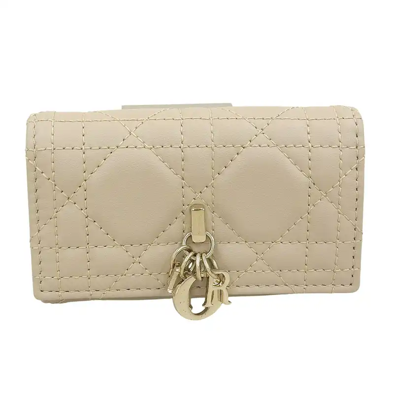 ディオール CHRISTIAN DIOR カナージュ レディディオール キーケース 4連 キーリング付 レザー ベージュ S09830NMJ 中古  OBB0651