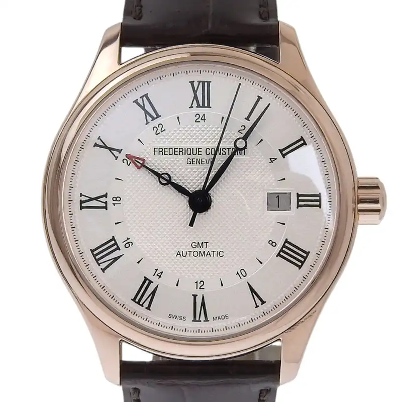 フレデリック・コンスタント FREDERIQUE CONSTANT クラシック GMT メンズ 自動巻き GP 革 シルバー文字盤 FC-350MC5B4 中古 OW0483