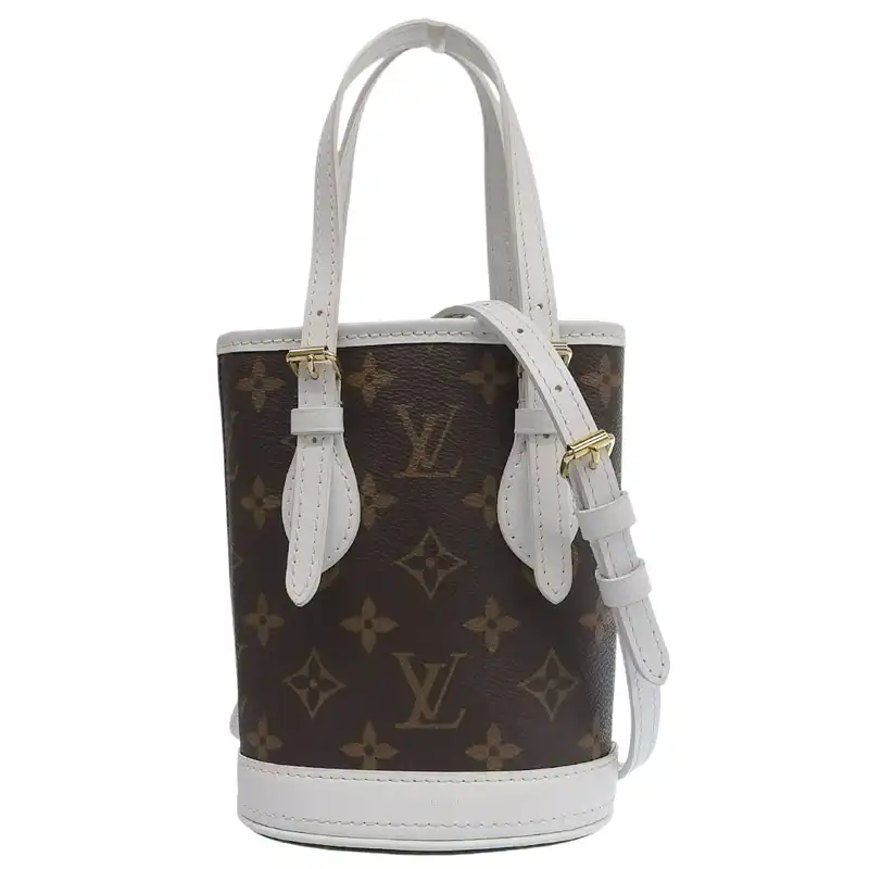 ルイヴィトン LOUIS VUITTON モノグラム LVマッチ ナノ バケット 2WAY ショルダーバッグ ハンドバッグ ホワイト M81489 中古  LV1755