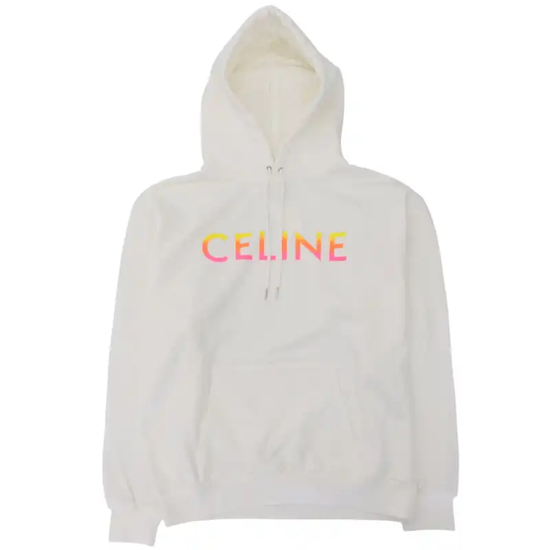 セリーヌ CELINE グラデーションロゴ プルオーバー パーカー フーディー コットン ホワイト #L 2Y753670Q 中古 OB2610