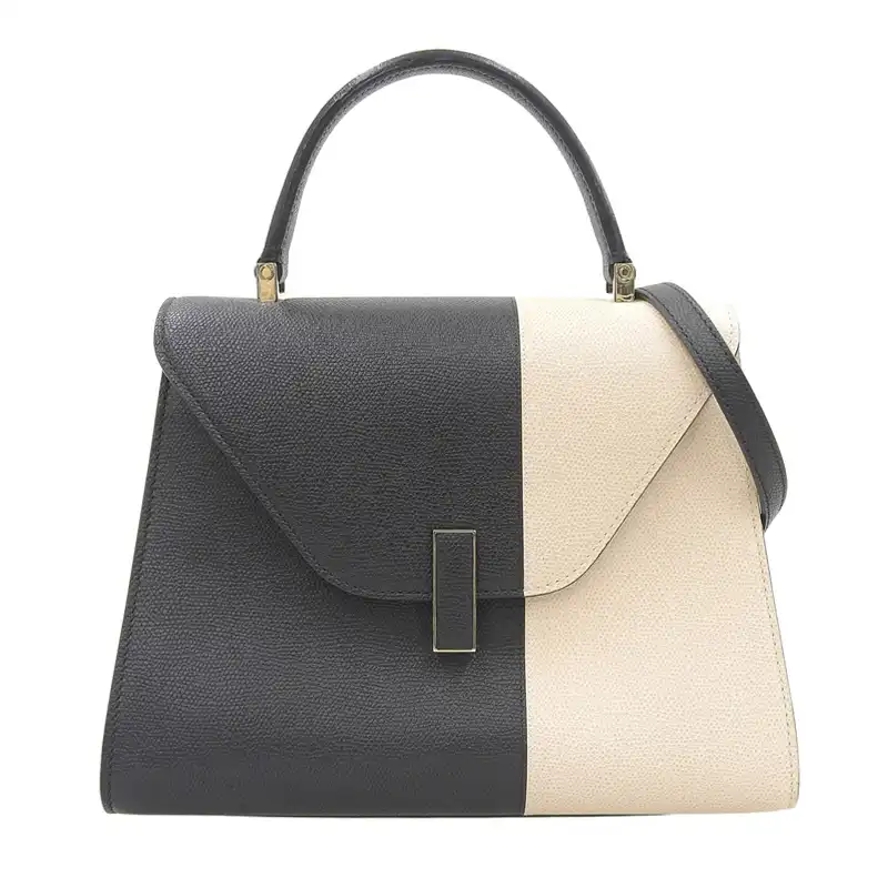 ヴァレクストラ Valextra イジィデ ミディアム 2WAYバッグ ハンドバッグ ショルダーバッグ レザー ブラック/ベージュ 中古  OB2656