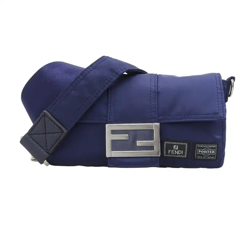 フェンディ FENDI マンマバケット ポーターコラボ 2WAYバッグ ボディバッグ ハンドバッグ ナイロン ブルー 7AS138 美品 OB2663