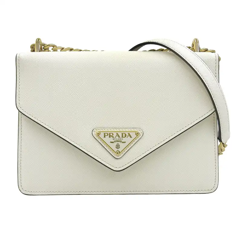 プラダ PRADA ショルダーバッグ チェーンショルダー サフィアーノ レザー ホワイト 1BD200 中古 OB2664
