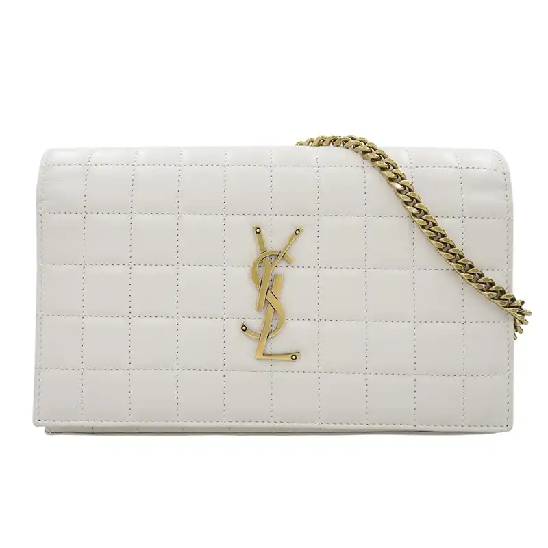 サンローラン SAINT LAURENT カサンドラ ショルダーバッグ チェーンウォレット レザー ホワイト 743346 中古 OB2677