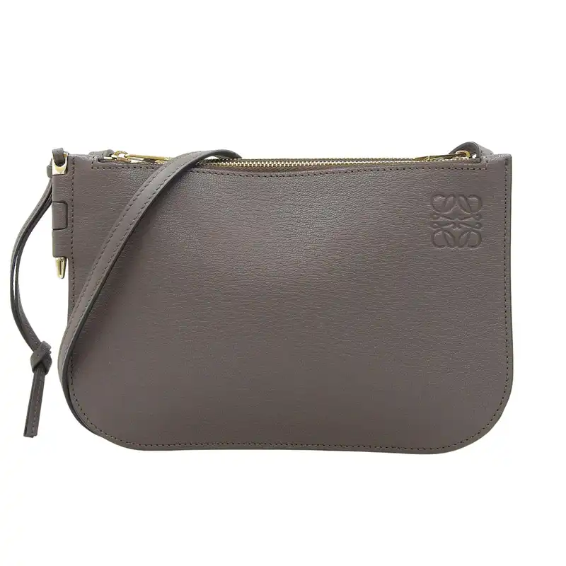ロエベ LOEWE ゲートダブルジップ ショルダーバッグ レザー ブラウン 中古 OB2716