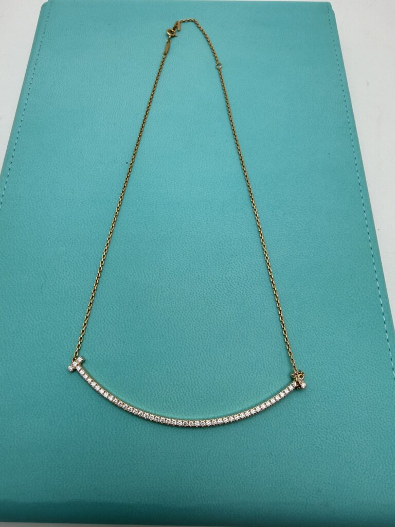 ティファニー TIFFANY & Co. K18YG 石:ダイヤモンド Tスマイル ネックレス エクストララージ ―